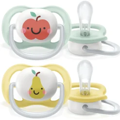 2 ciucci ultra air collection 0-6 mesi decorazione mela/pera – philips avent