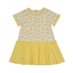 Abito bimba bianco-giallo stampa cuori