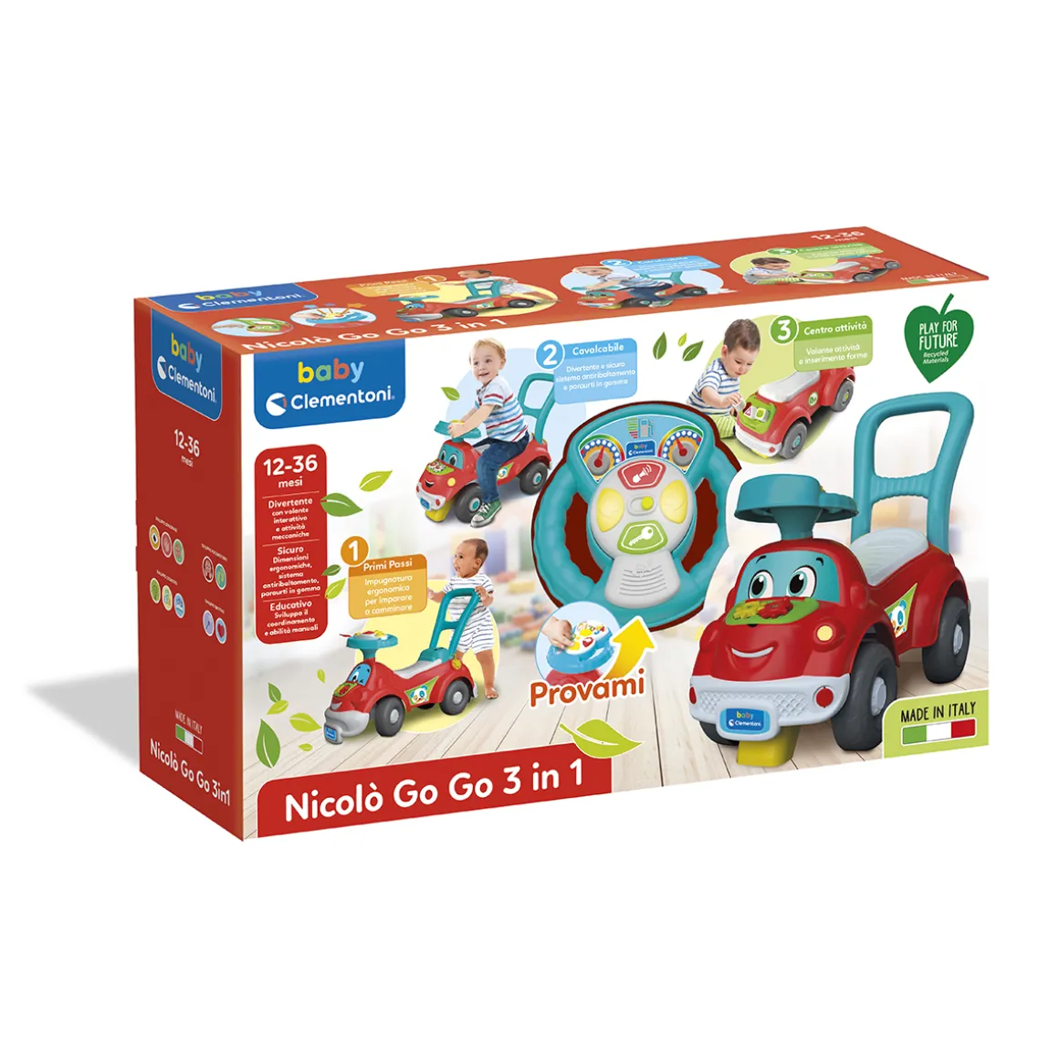 Baby clementoni – nicolò go go 3 in 1 – macchinina primi passi