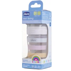 Biberon benessere 150ml flusso lento in plastica bianco rosa – chicco