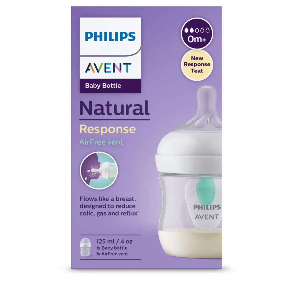 Biberon natural con tettarella a risposta naturale e valvola airfree da 125 ml 0m+| senza bpa – philips avent