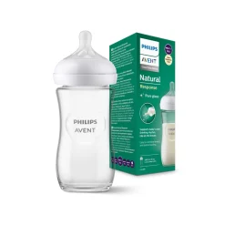 Biberon natural in vetro con tettarella a risposta naturale da 240ml 1m+ | senza bpa – philips avent