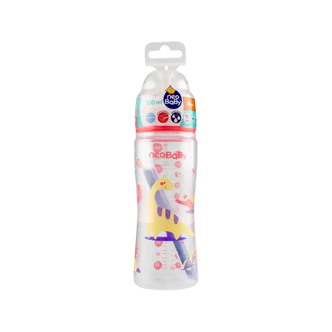 Biberon pp collo largo silicone 330ml – rosa – flusso veloce – neo baby