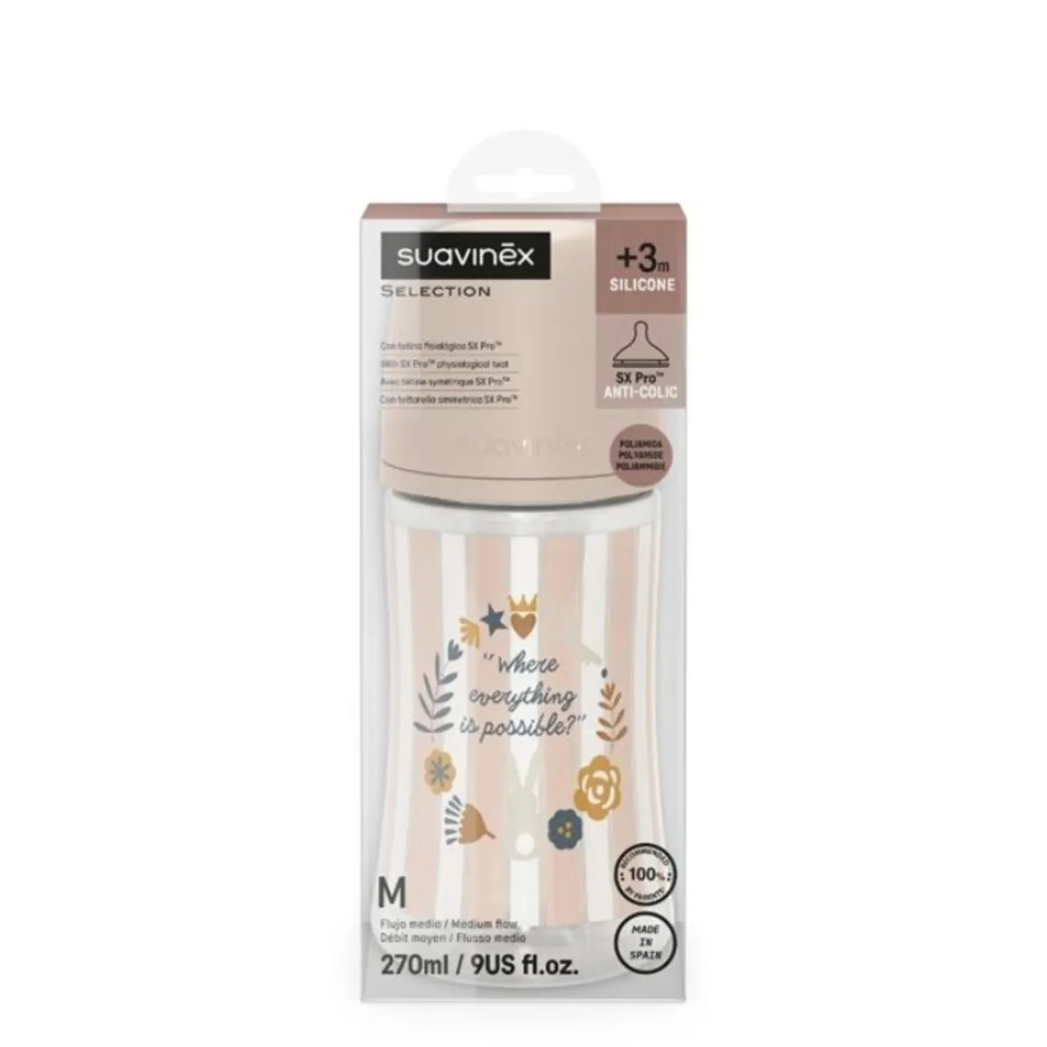 Biberon wonderland 270 ml flusso medio rosa – suavinex