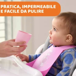 Chicco bavaglino in silicone facile da arrotolare 6m+ rosa