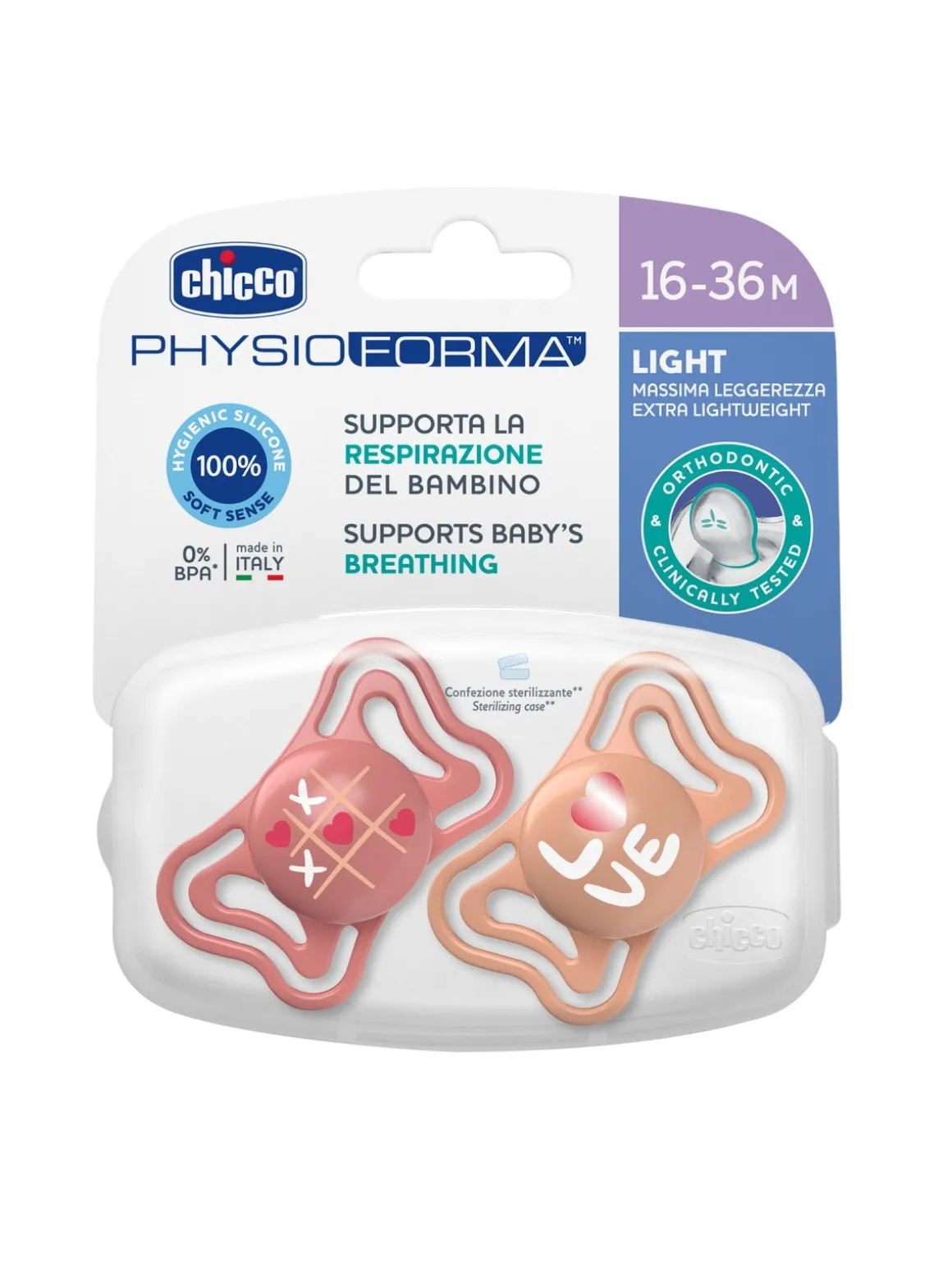 Chicco succhietto physio light pink sil 16-36m 2 pz