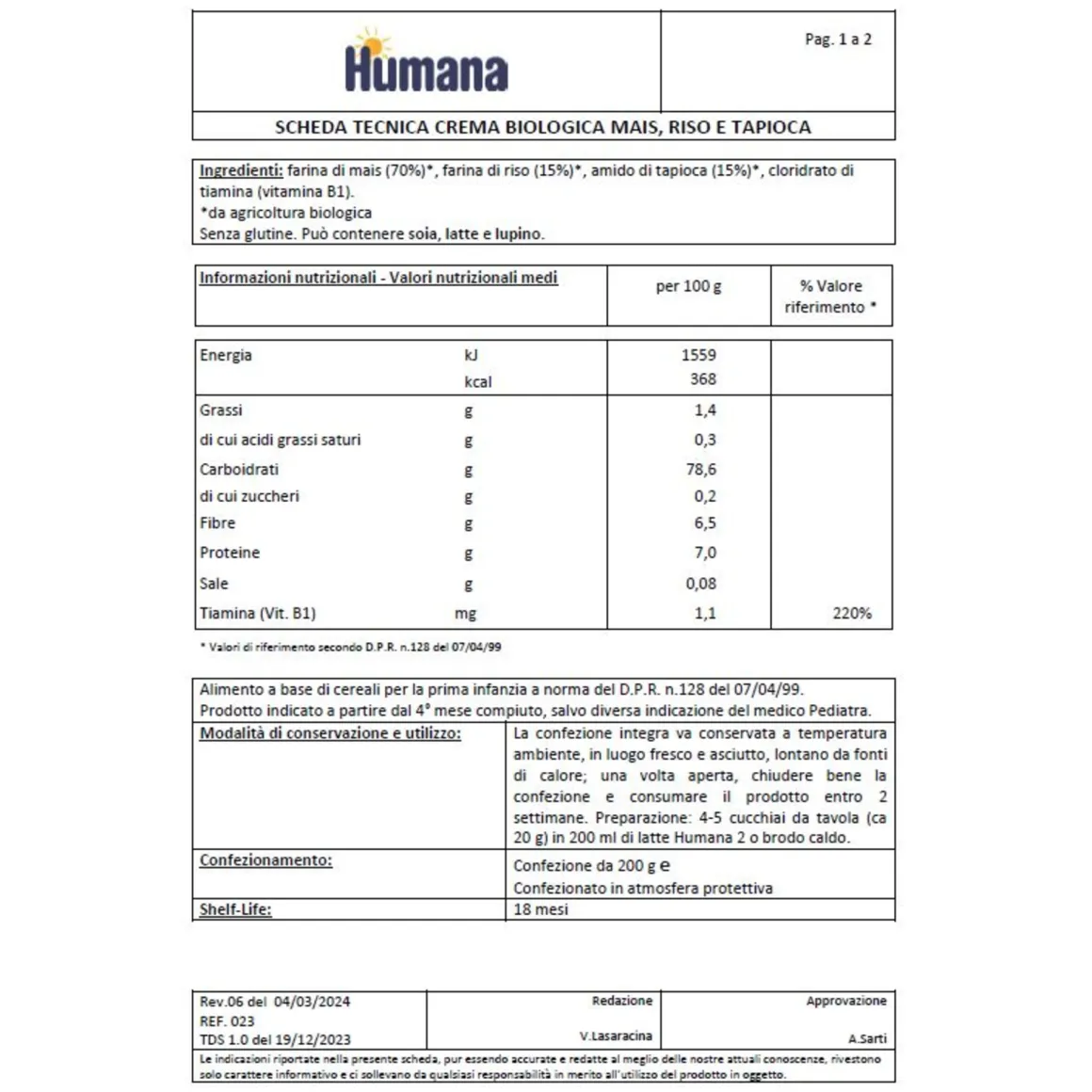 Crema biologica mais riso tapioca 200g – humana