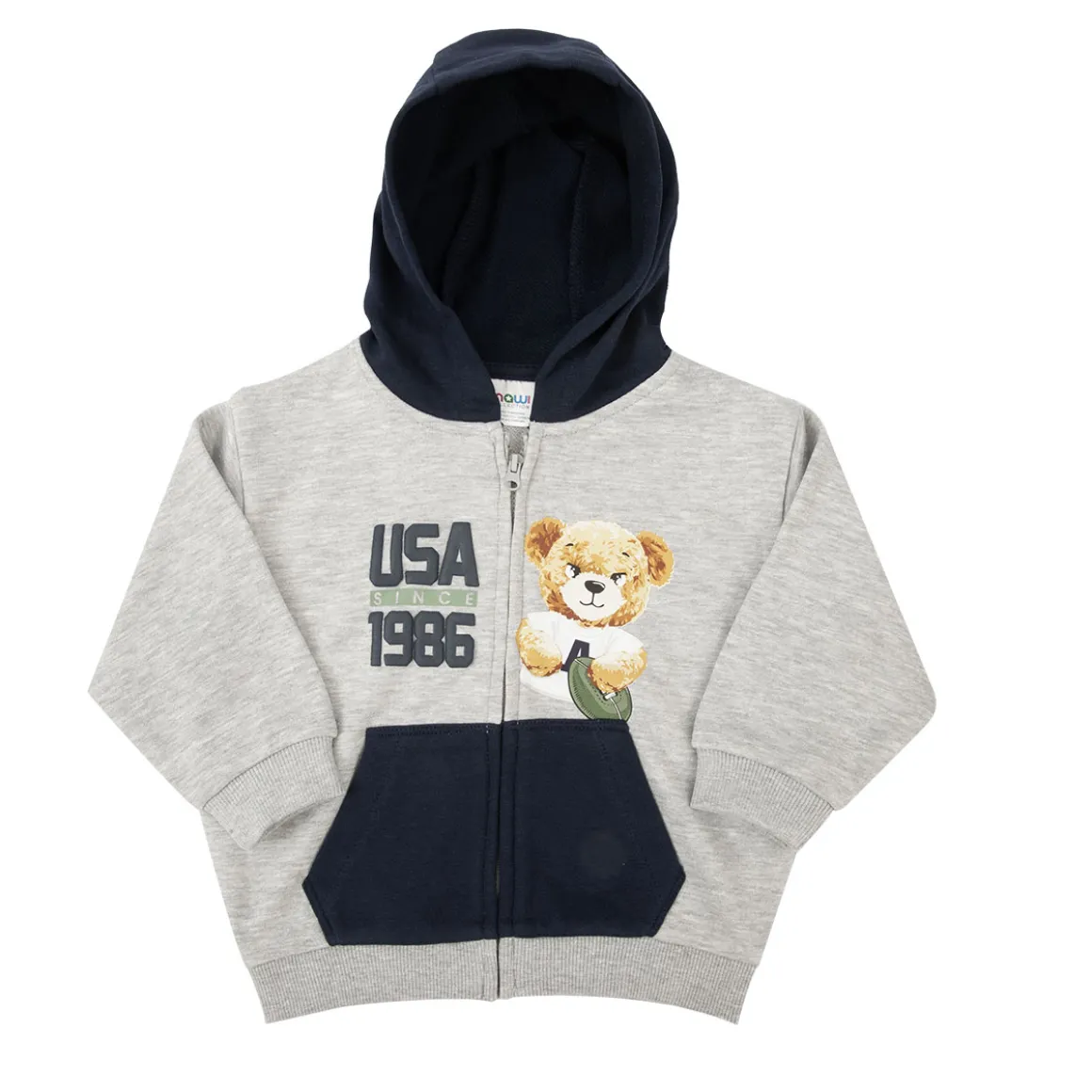 Felpa zip bimba grigio/blu stampata