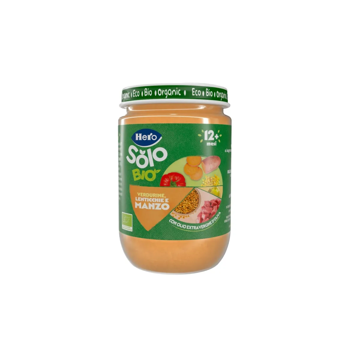 Hero baby omogeneizzato verdurine lenticchie e manzo bio 190gr – dai 12m+