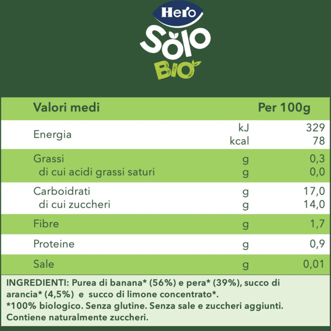 Hero baby pouch banana pera arancia bio 100g