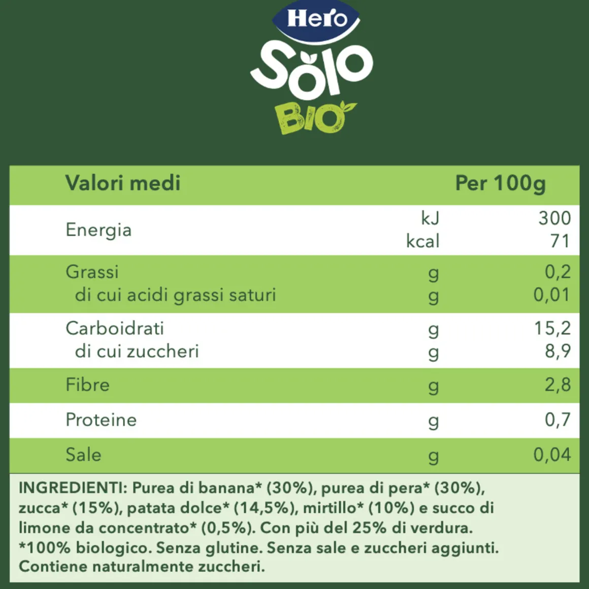 Hero solo pouch pera banana zucca patata dolce e mirtillo 100 gr