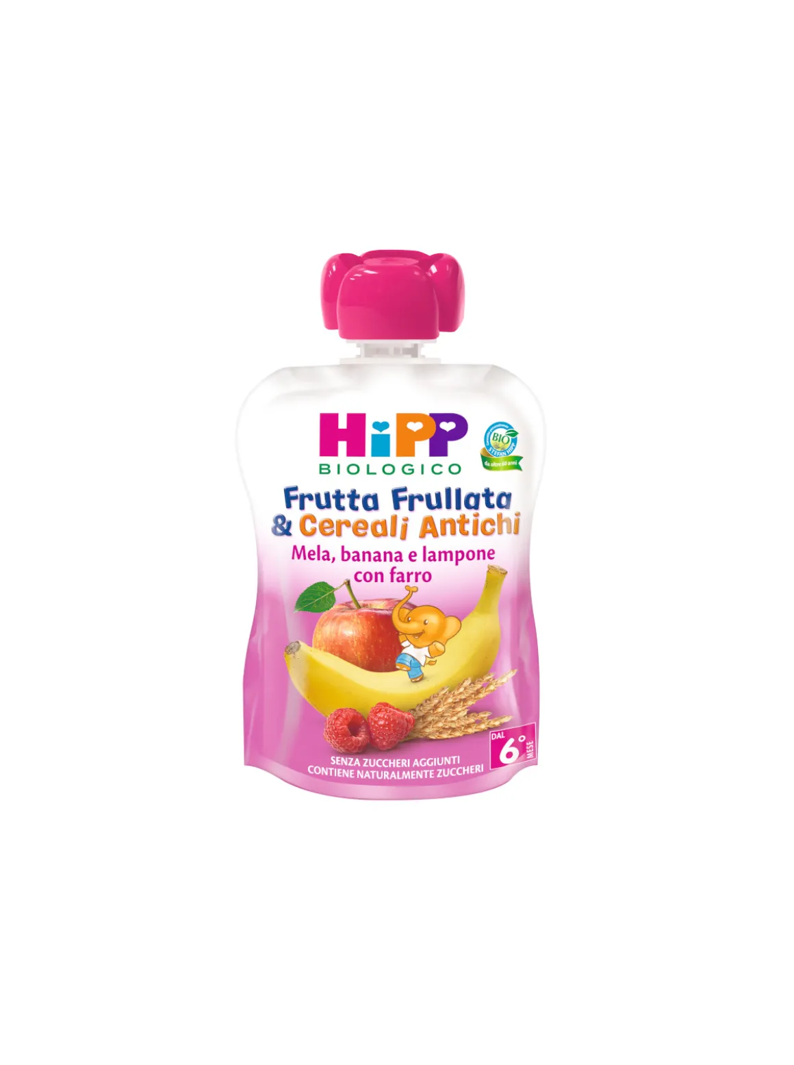 Hipp – frutta frullata & cereali antichi – mela, banana e lampone con farro 90gr