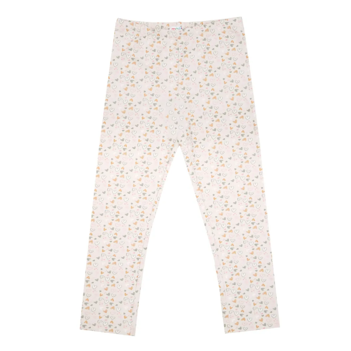 Legging stretch bimba beige stampa “cuoricini”