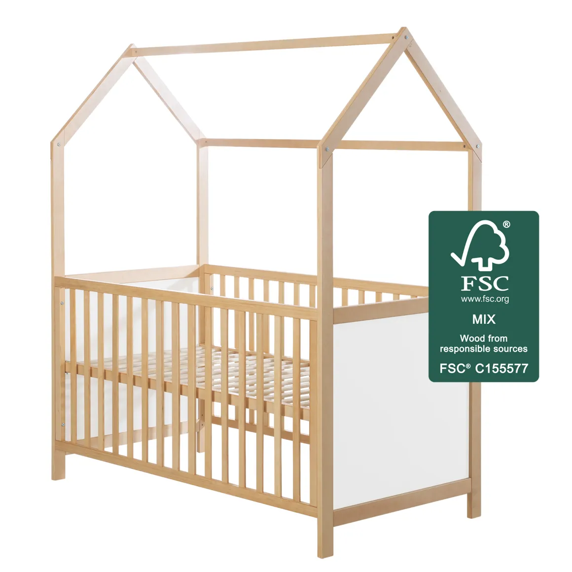 Lettino a casetta evolutivo 70×140 naturale bianco – roba