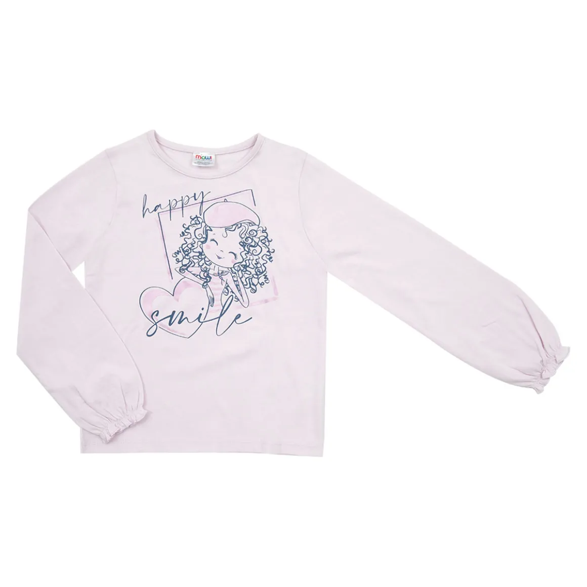Maglia jersey manica lunga bimba rosa stampa “happy smile”