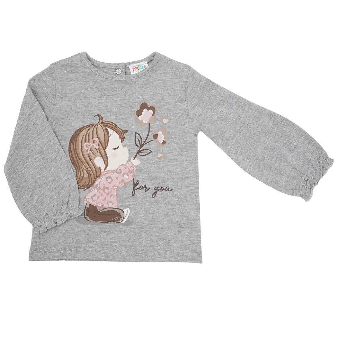 Maglia jersey manica lunga bimba grigia stampa “dolce bimba”