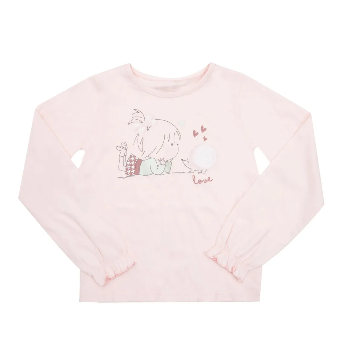 Maglia jersey manica lunga bimba rosa chiaro stampata