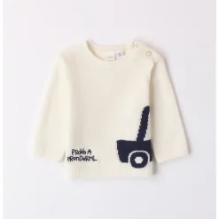 Maglia tricot panna con auto