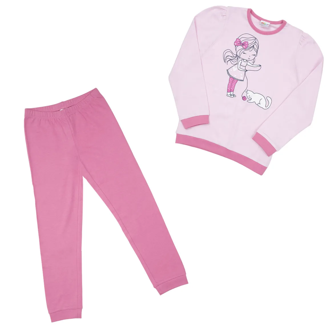 Pigiama due pezzi bimba rosa “bambina con gattino”