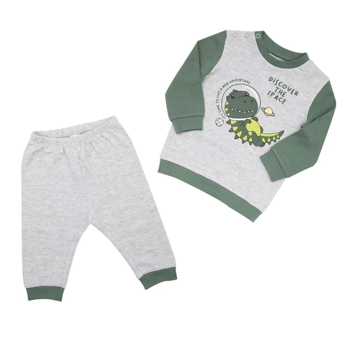 Pigiama due pezzi bimbo grigio/verde “dino”