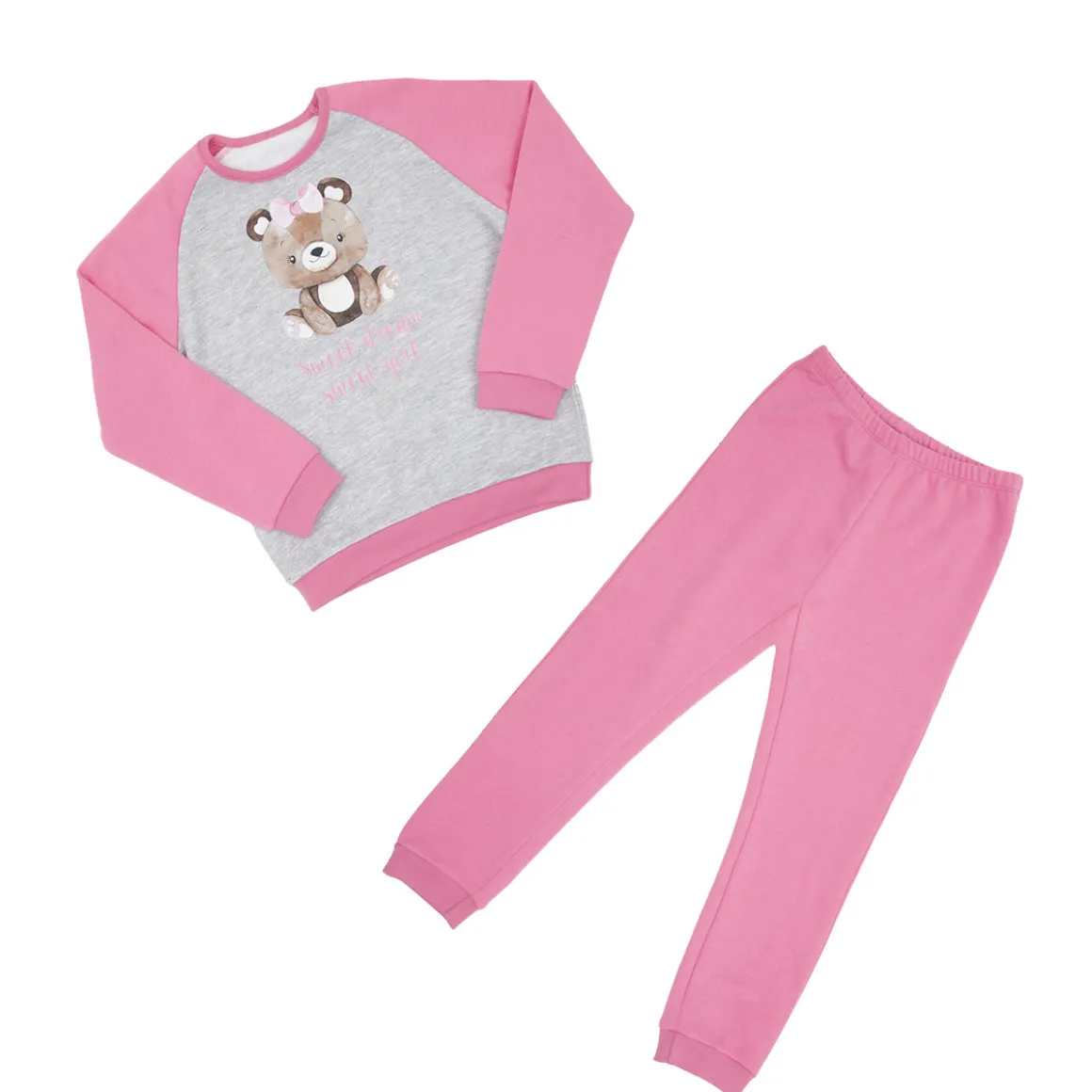 Pigiama due pezzi felpato bimba rosa stampato