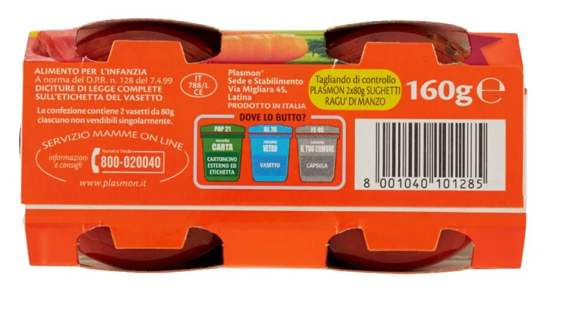 Plasmon – sughetto – ragù di manzo – 2x80g