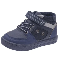 Polacchino foil blu stringhe e velcro con tocco bianco – chicco