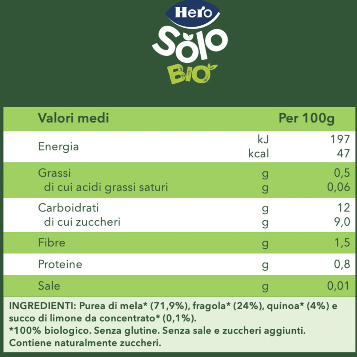 Pouch frutta & quinoa con mela fragola e quinoa 100 gr – hero solo