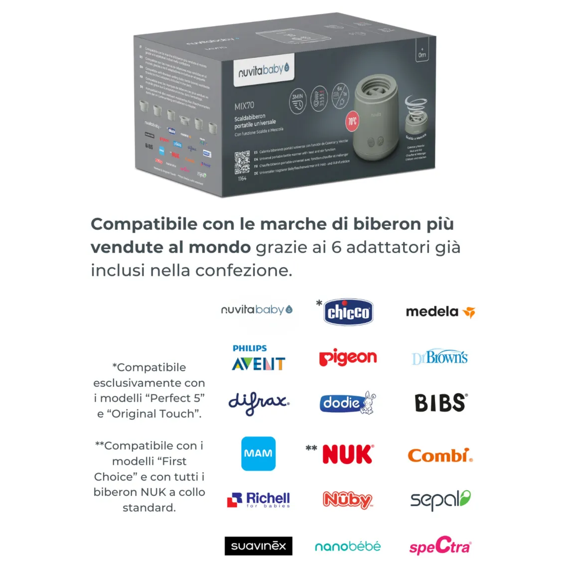 Scaldabiberon portatile mix70 universale con funzione di mescolamento 1164 – nuvita