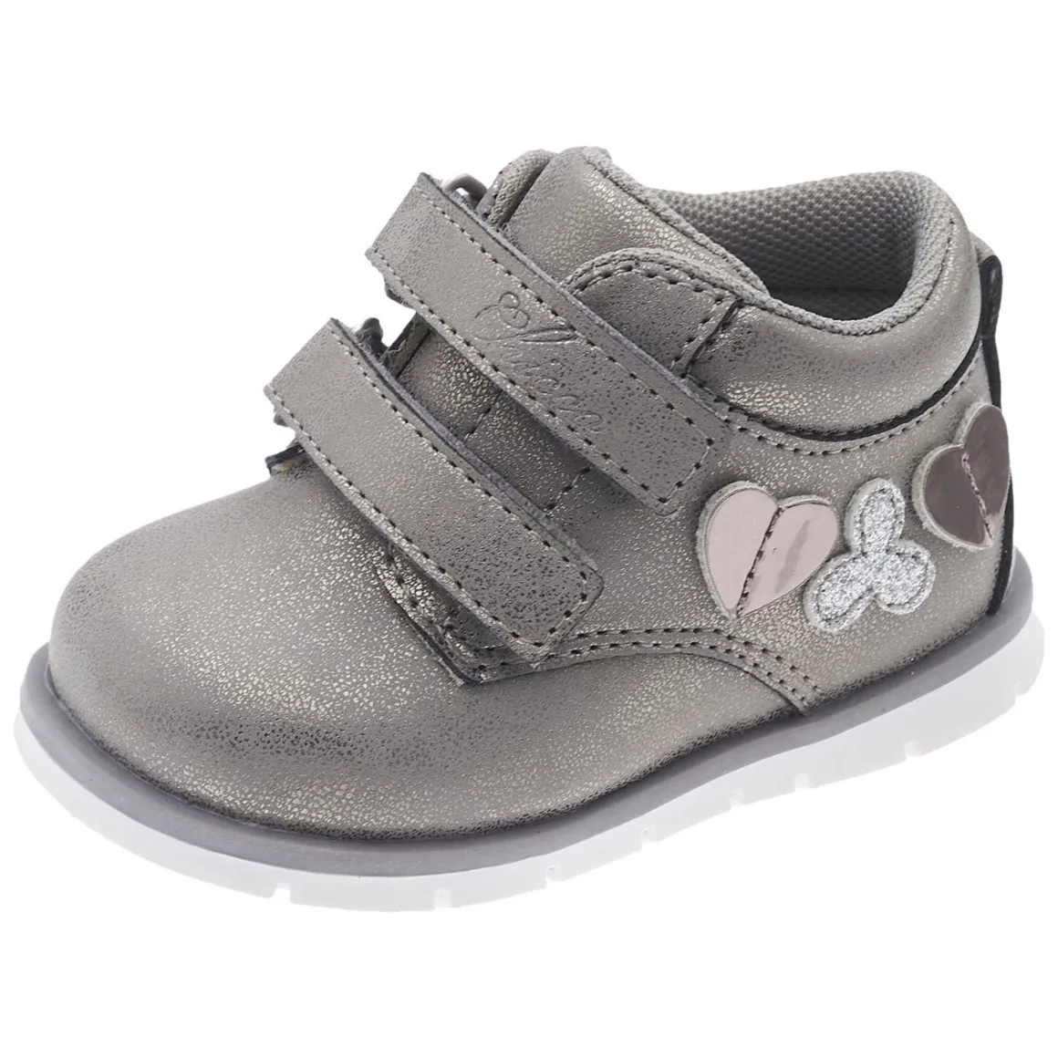 Scarpa fresia doppio velcro acciaio con app. cuori-fiori – chicco