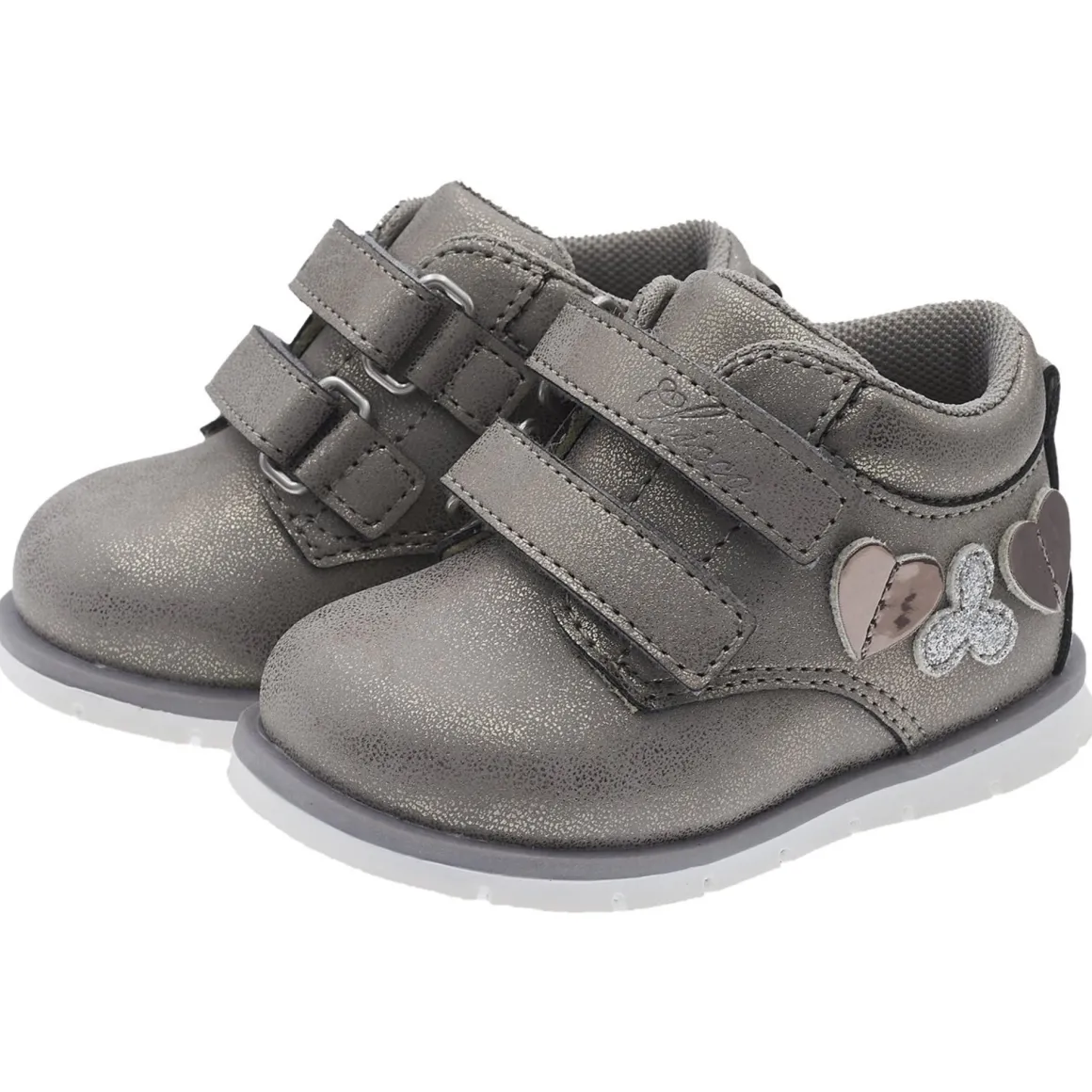 Scarpa fresia doppio velcro acciaio con app. cuori-fiori – chicco