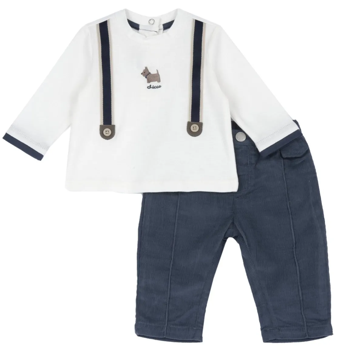 Set 2 pz t-shirt e pantaloni lunghi finte bretelle – chicco