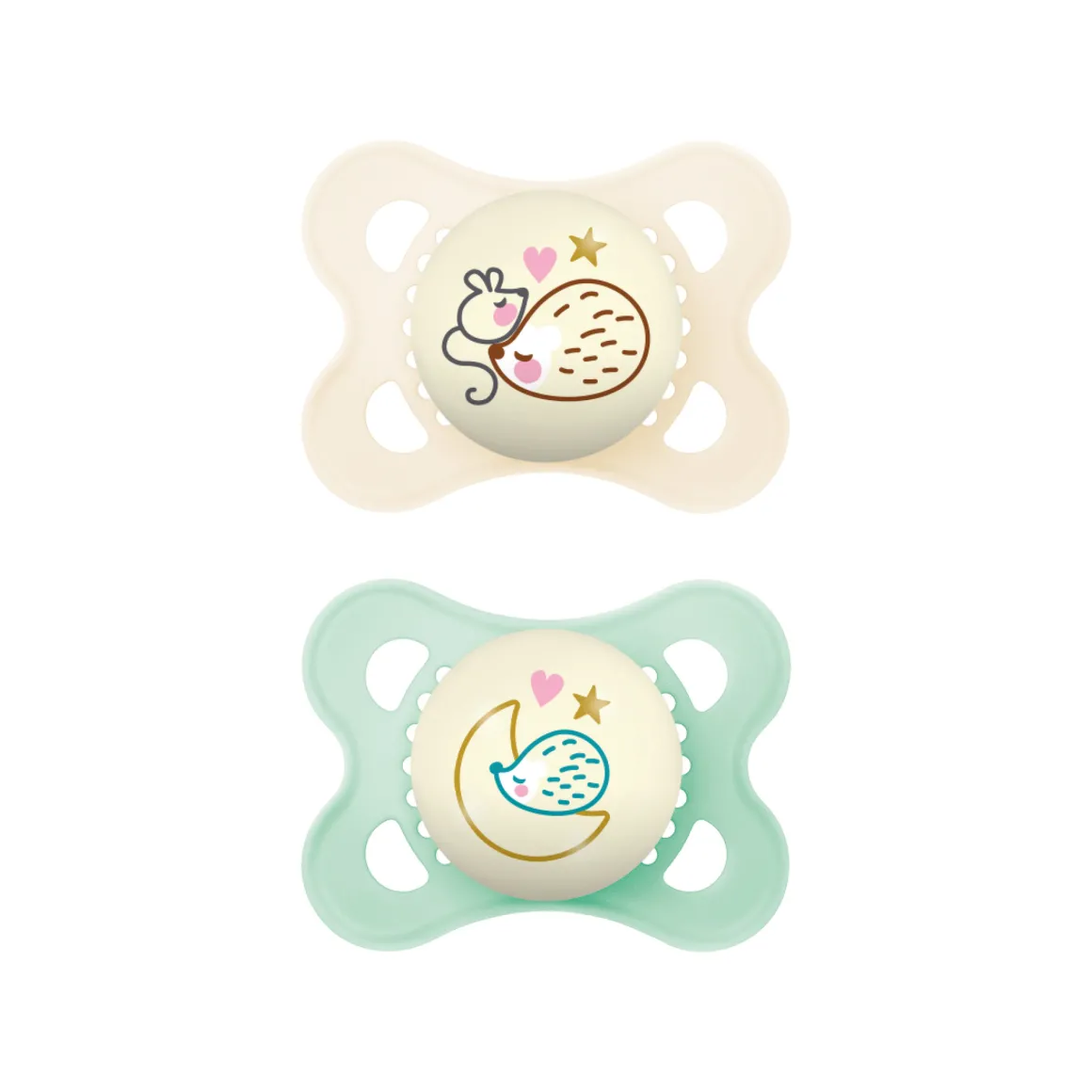 Succhietti original night 2-6m silicone bio-circolare conf. doppia verde/beige – mam