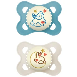 Succhietti original night 2-6m silicone bio-circolare conf. doppia blu/beige – mam