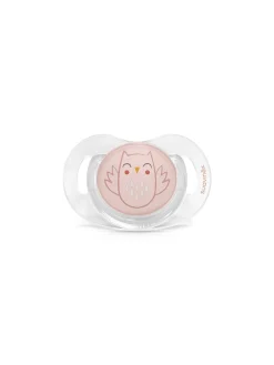 Succhietto nuova collezione bonhomia con tettina sx pro. 0-6 mesi. decoro civetta rosa