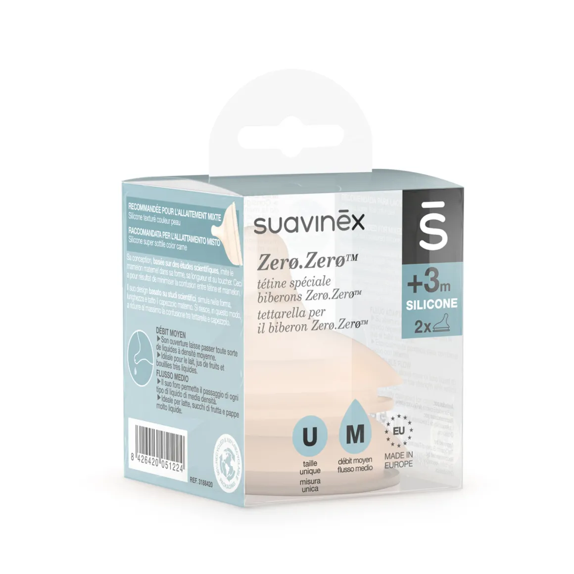 Tettarella zero.zero a flusso medio in silicone +3m 2 unità – suavinex