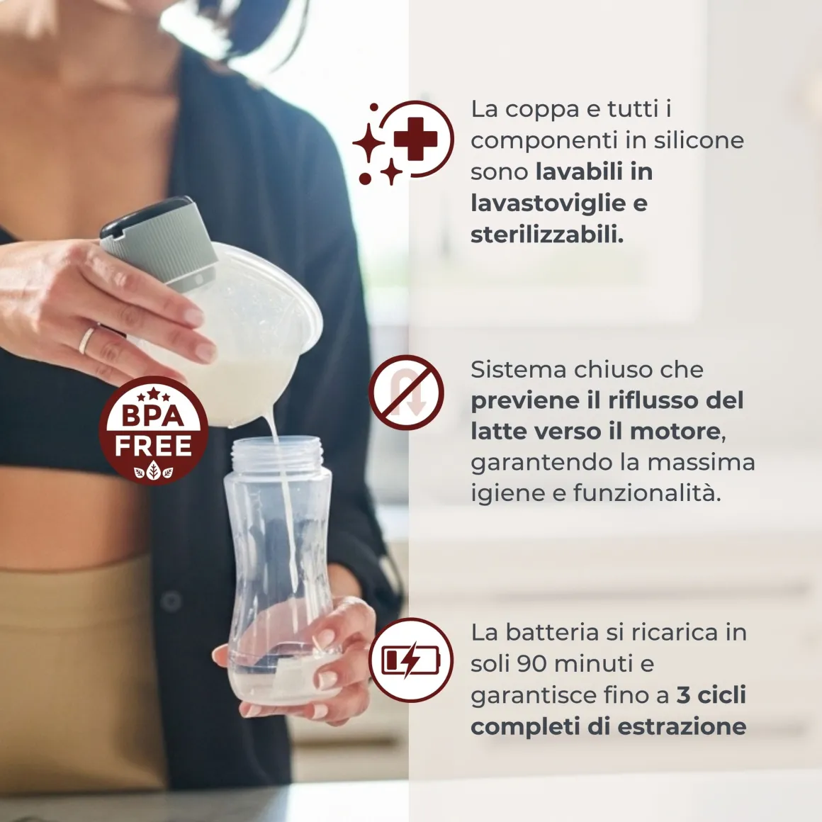 Tiralatte elettrico indossabile singolo materno comfort a 3 fasi – nuvita