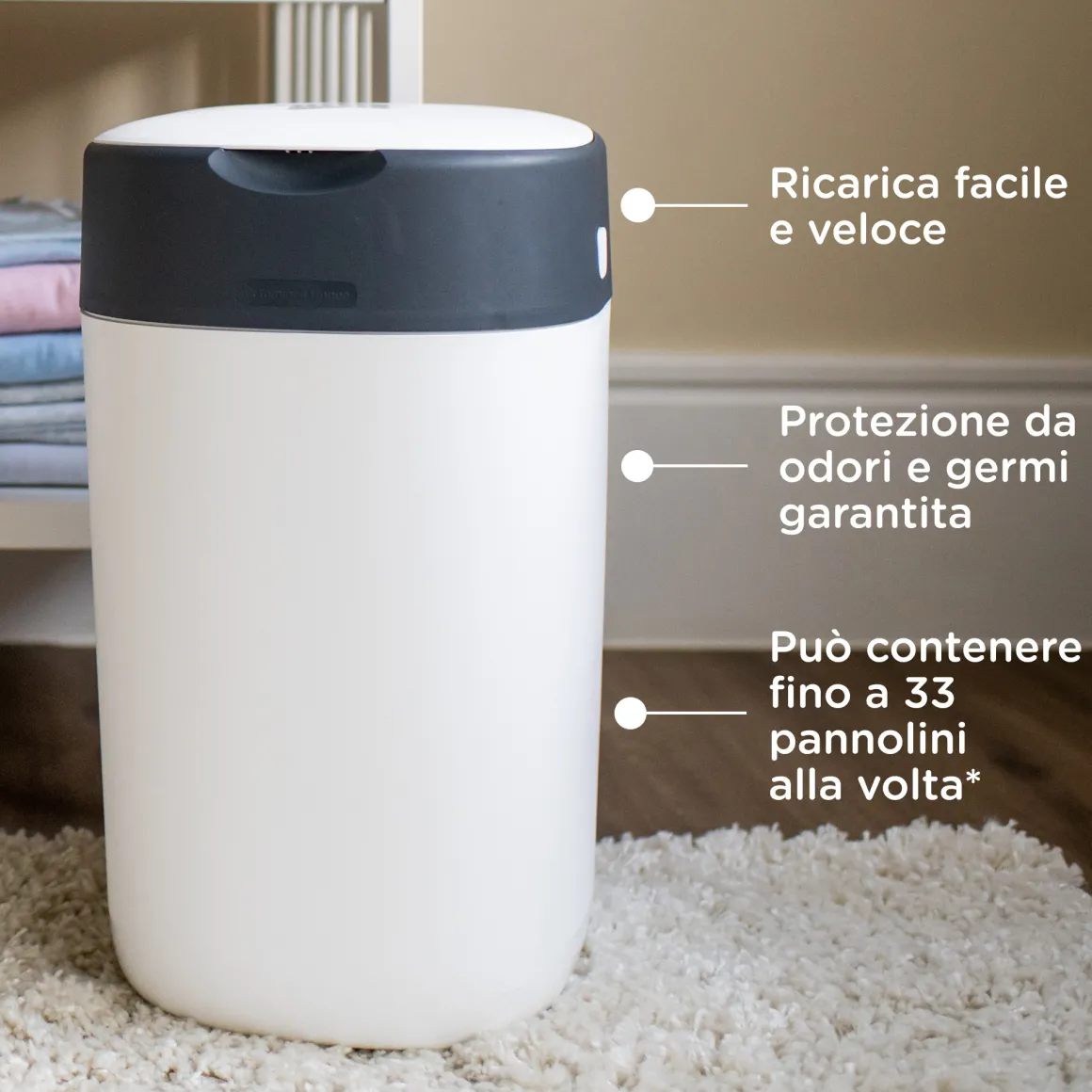 Tommee tippee twist and click cestino per pannolini avanzato bianco