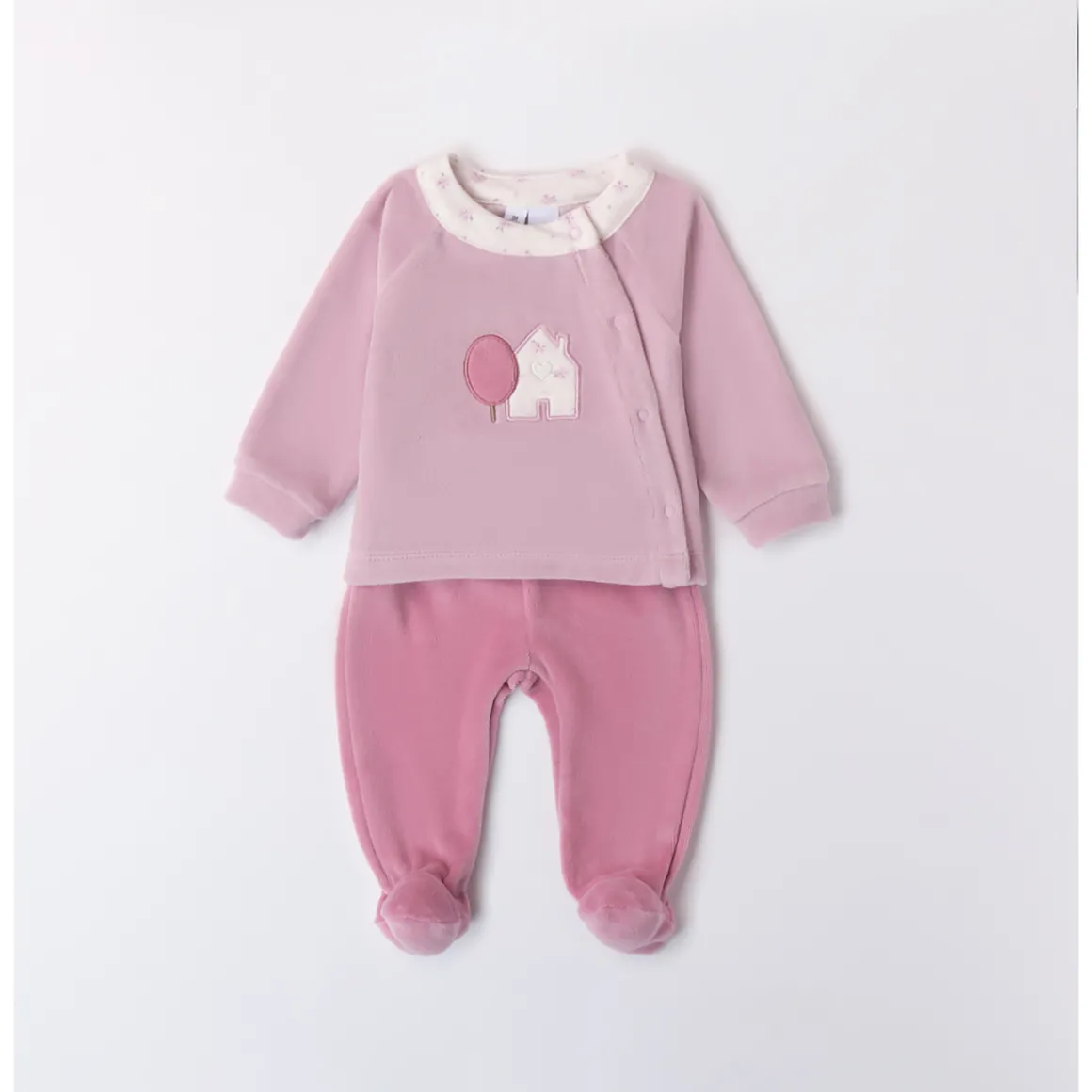 Tutina due pezzi con piede top rosa bottom orchidea solid